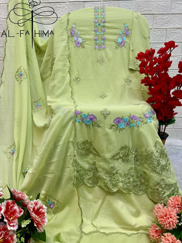 Jyoti Fashion Women's Pista Green Faux Georgette Heavy Embroidery and Moti Work Kurta Set - Distacart