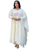 Thumbnail for The52 White Women's Beautiful Cotton Fabric Thread Work Straight Kurta Pant and Dupatta Set - Distacart