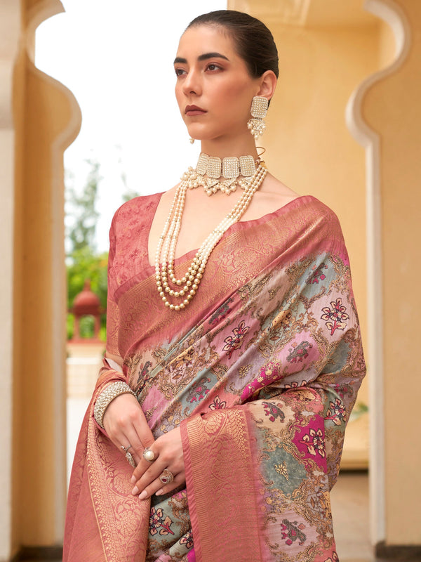 NOZ2TOZ Women's Tussar Silk Blue Digital Print Designer Saree With Blouse Piece - Distacart