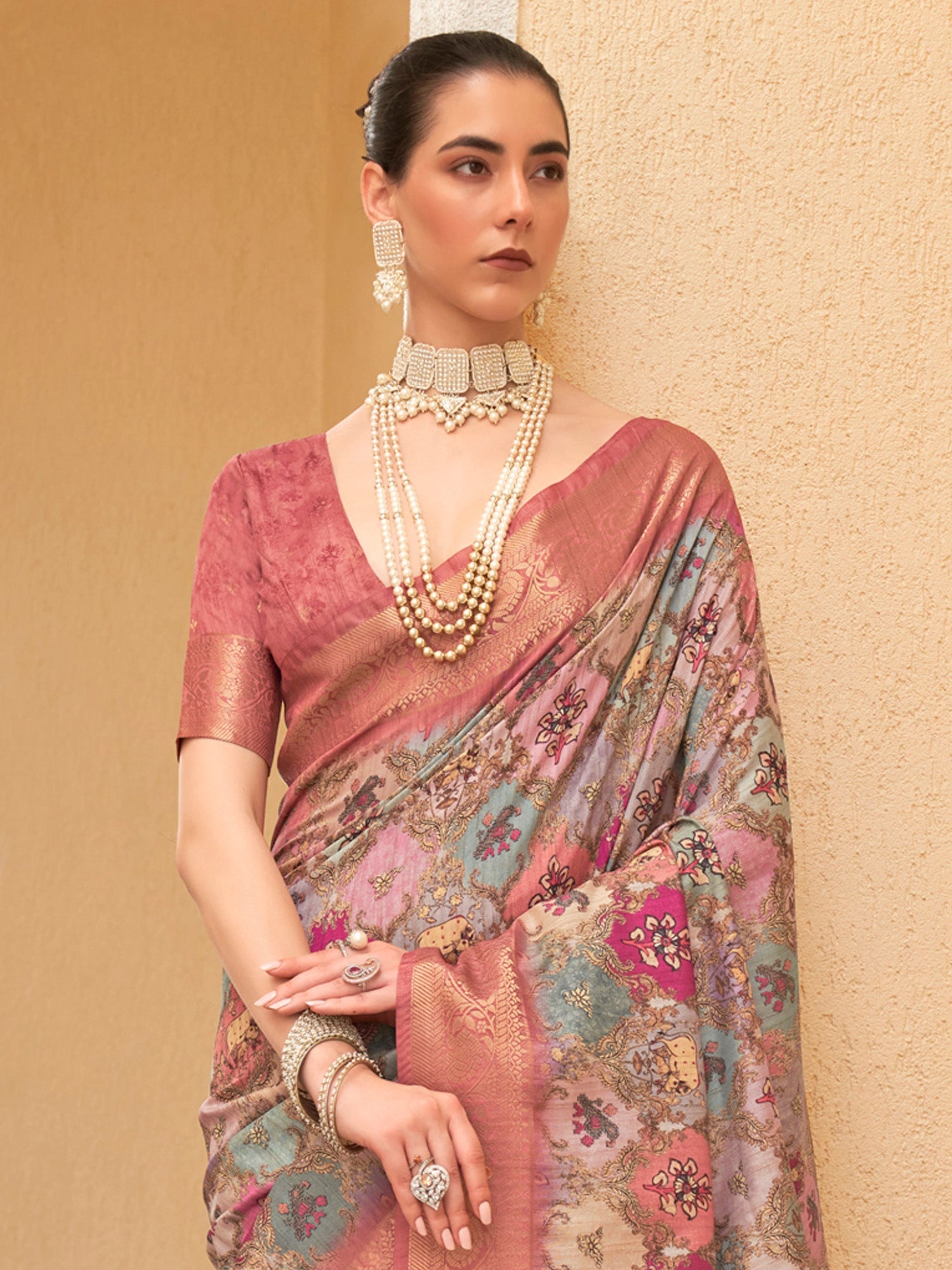 NOZ2TOZ Women's Tussar Silk Blue Digital Print Designer Saree With Blouse Piece - Distacart