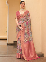 Thumbnail for NOZ2TOZ Women's Tussar Silk Blue Digital Print Designer Saree With Blouse Piece - Distacart