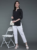 Thumbnail for Antaran Black Pure Cotton Geometric Printed Tunic - Distacart