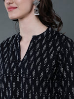 Thumbnail for Antaran Black Pure Cotton Geometric Printed Tunic - Distacart
