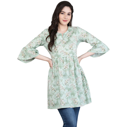 Antaran Green Pure Cotton Printed Tunic - Distacart