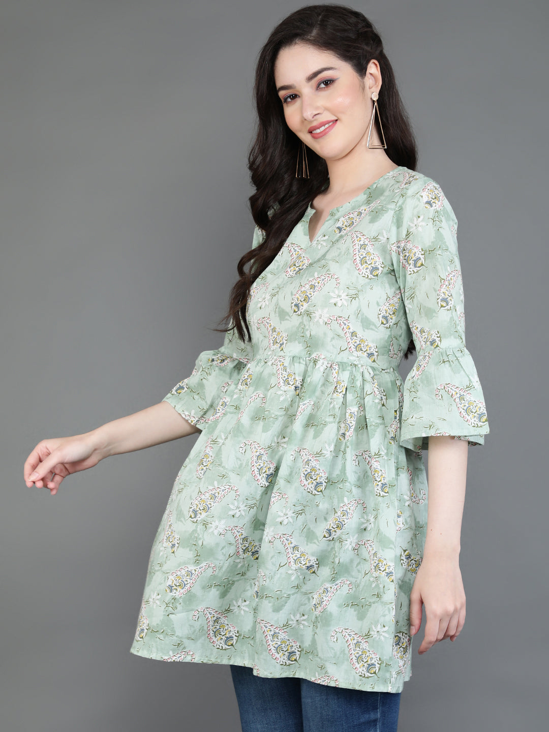 Antaran Green Pure Cotton Printed Tunic - Distacart