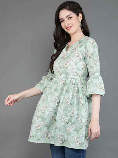 Antaran Green Pure Cotton Printed Tunic - Distacart