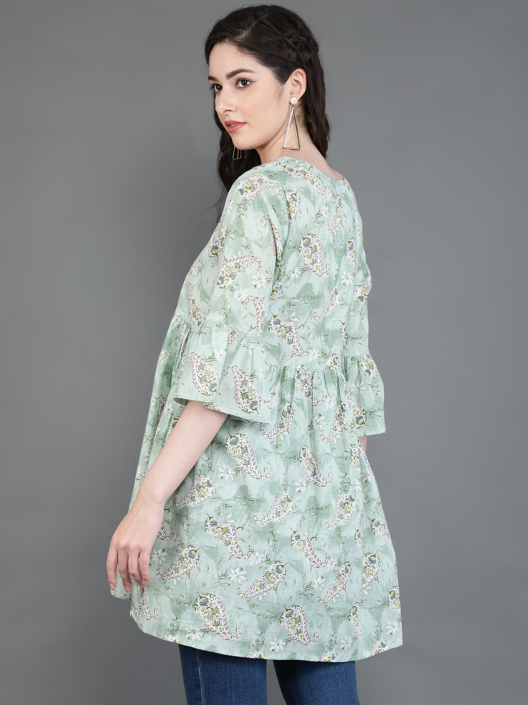 Antaran Green Pure Cotton Printed Tunic - Distacart