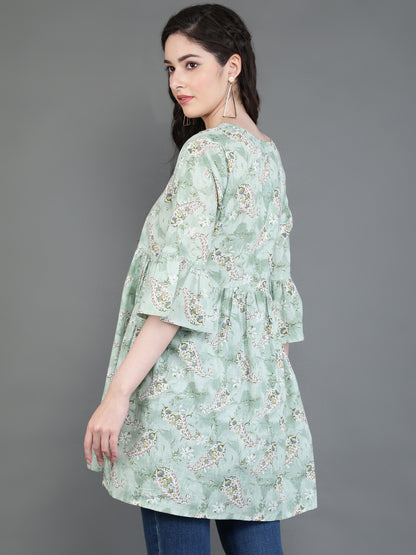 Antaran Green Pure Cotton Printed Tunic - Distacart