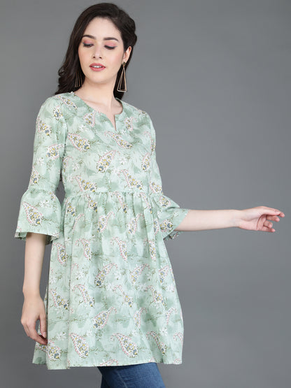 Antaran Green Pure Cotton Printed Tunic - Distacart