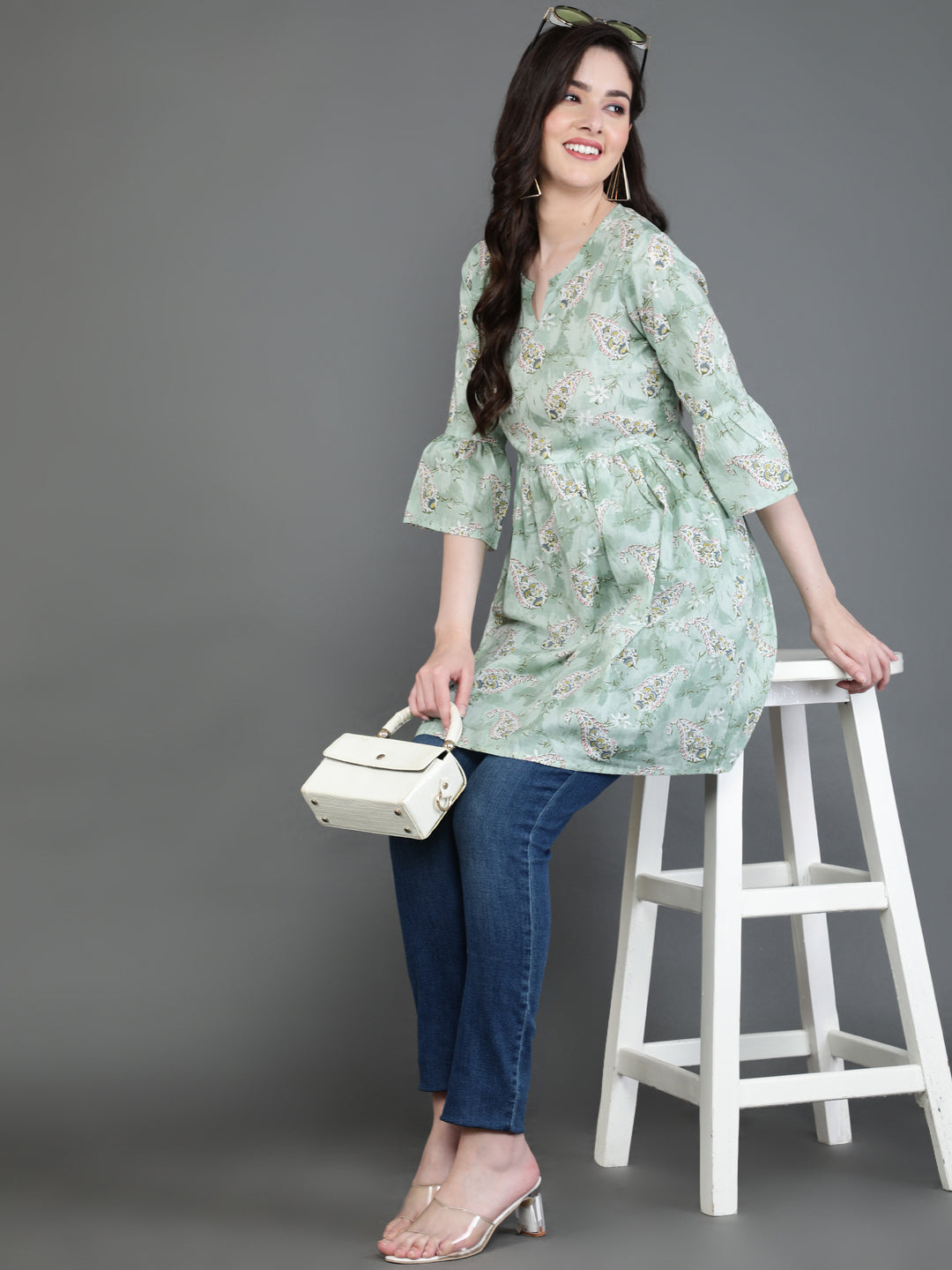 Antaran Green Pure Cotton Printed Tunic - Distacart