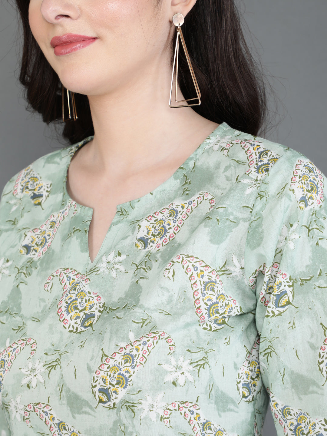 Antaran Green Pure Cotton Printed Tunic - Distacart
