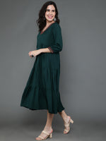 Thumbnail for Antaran Dark Green Rayon Embroidered Dress - Distacart