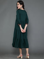 Thumbnail for Antaran Dark Green Rayon Embroidered Dress - Distacart