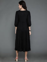 Thumbnail for Antaran Black Rayon Flared Solid Black Dress - Distacart