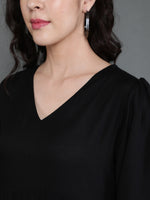 Thumbnail for Antaran Black Rayon Flared Solid Black Dress - Distacart