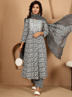 Thumbnail for Antaran Blue Cotton Blend Embellished Kurta Pant & Dupatta Set - Distacart