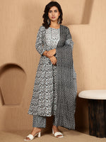 Thumbnail for Antaran Blue Cotton Blend Embellished Kurta Pant & Dupatta Set - Distacart