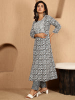 Thumbnail for Antaran Blue Cotton Blend Embellished Kurta Pant & Dupatta Set - Distacart