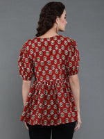 Thumbnail for Antaran Brown/Rust Pure Cotton Aliacut Printed Top - Distacart