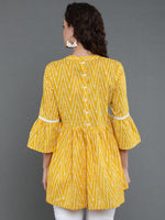 Thumbnail for Antaran Yellow Pure Cotton Printed Tunic With Button Detail On Back - Distacart