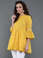 Thumbnail for Antaran Yellow Pure Cotton Printed Tunic With Button Detail On Back - Distacart