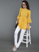 Thumbnail for Antaran Yellow Pure Cotton Printed Tunic With Button Detail On Back - Distacart
