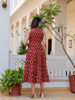Thumbnail for Antaran Maroon Pure Cotton Tiered Printed Dress - Distacart