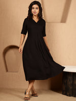 Thumbnail for Antaran Black Rayon Solid Black Dress - Distacart