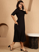 Thumbnail for Antaran Black Rayon Solid Black Dress - Distacart