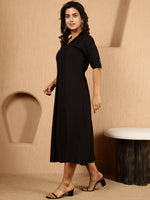 Thumbnail for Antaran Black Rayon Solid Black Dress - Distacart