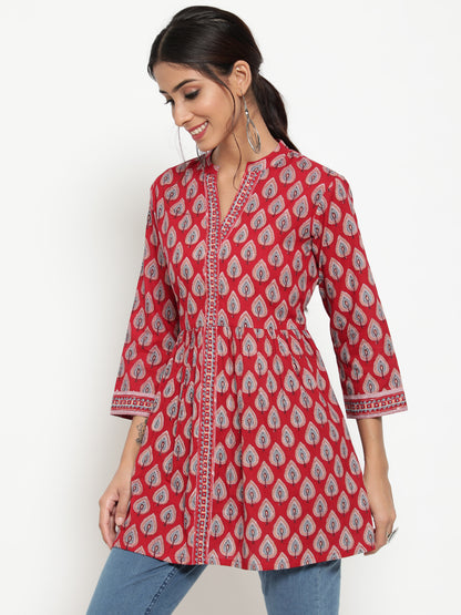 Antaran Maroon Pure Cotton Printed Tunic - Distacart