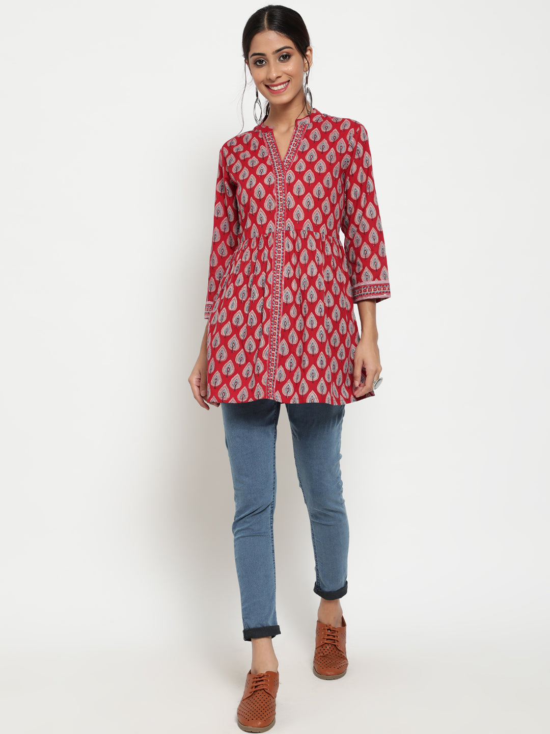 Antaran Maroon Pure Cotton Printed Tunic - Distacart