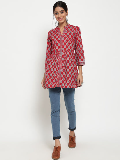 Antaran Maroon Pure Cotton Printed Tunic - Distacart