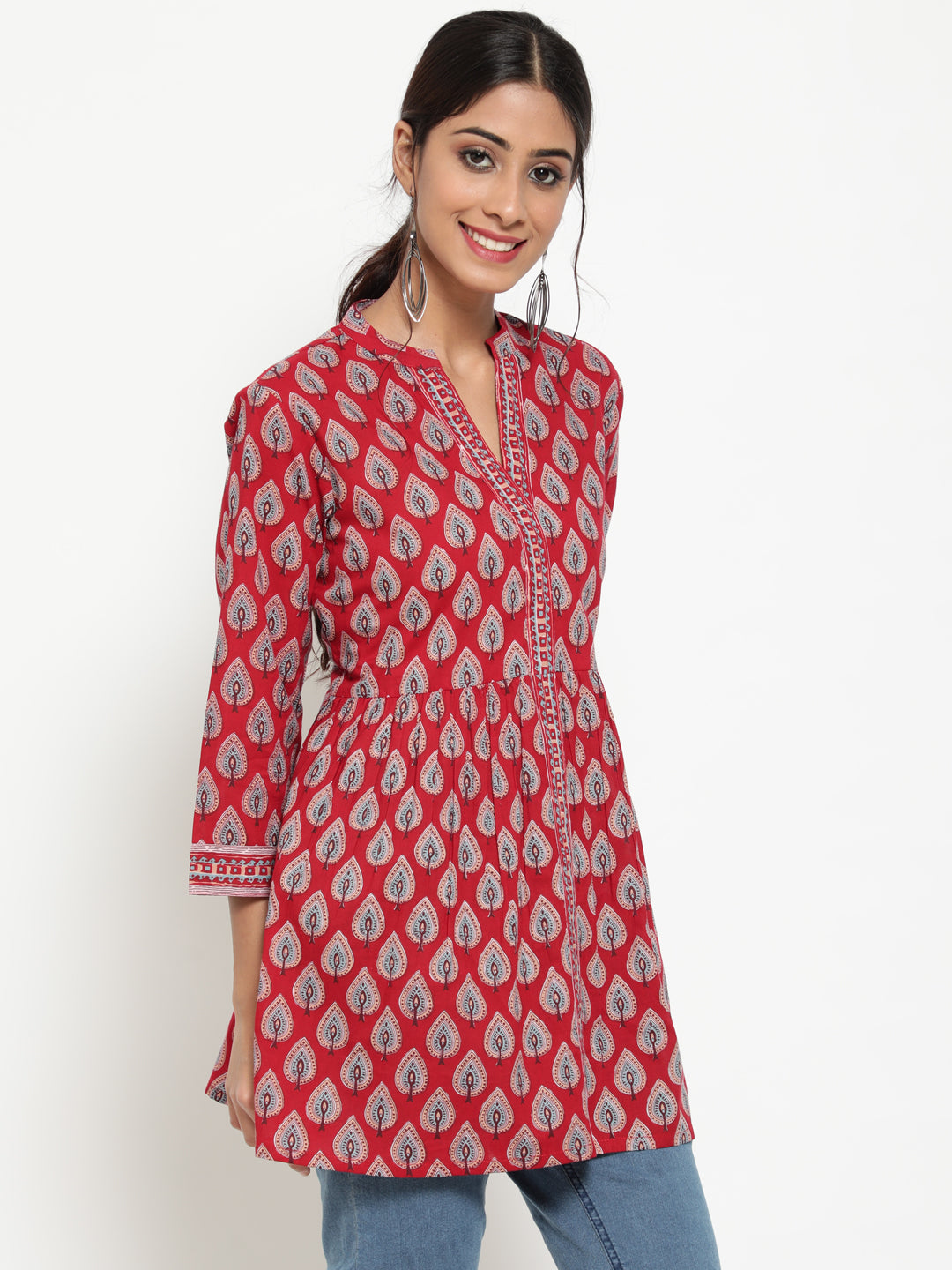 Antaran Maroon Pure Cotton Printed Tunic - Distacart