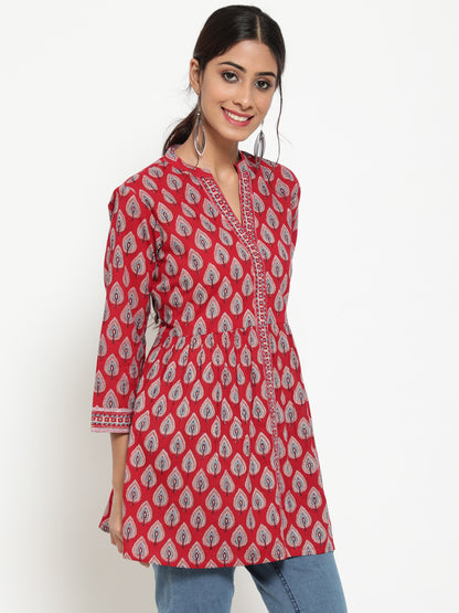 Antaran Maroon Pure Cotton Printed Tunic - Distacart