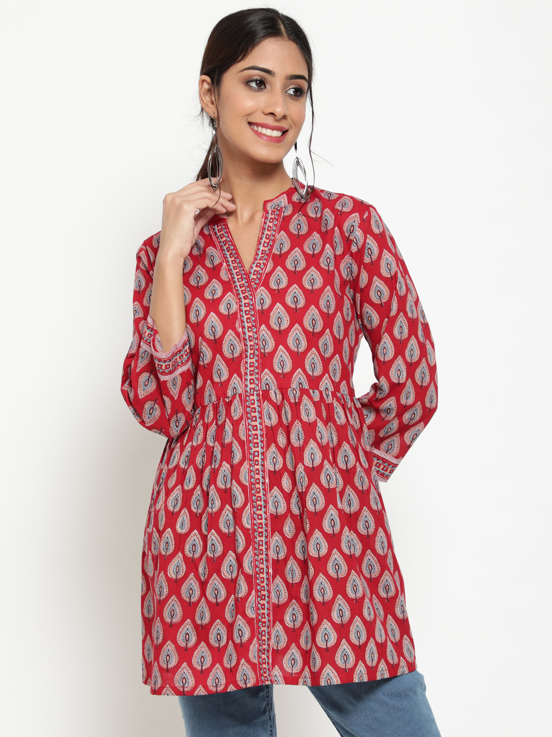 Antaran Maroon Pure Cotton Printed Tunic - Distacart
