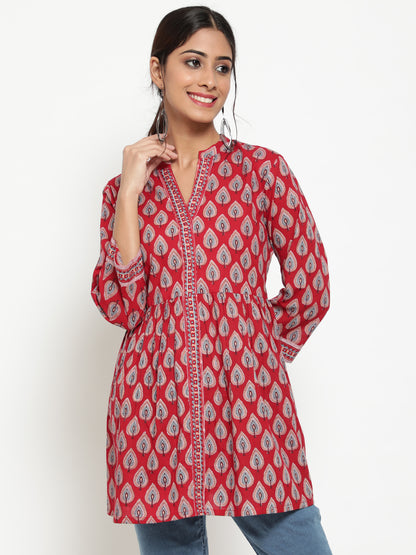 Antaran Maroon Pure Cotton Printed Tunic - Distacart