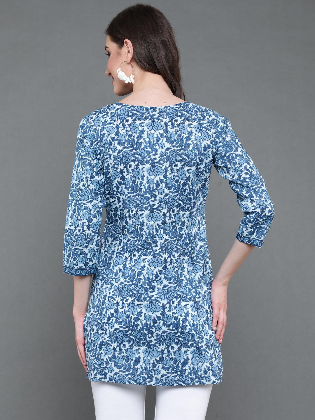 Antaran Blue Pure Cotton Printed Tunic - Distacart