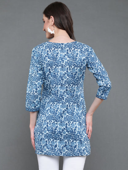 Antaran Blue Pure Cotton Printed Tunic - Distacart