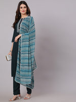 Thumbnail for Antaran Blue Rayon Embroidered Kurta Pant Dupatta Set - Distacart