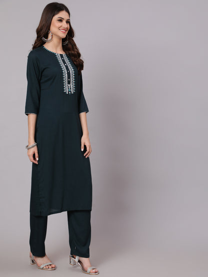 Antaran Blue Rayon Embroidered Kurta Pant Dupatta Set - Distacart