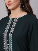 Thumbnail for Antaran Blue Rayon Embroidered Kurta Pant Dupatta Set - Distacart