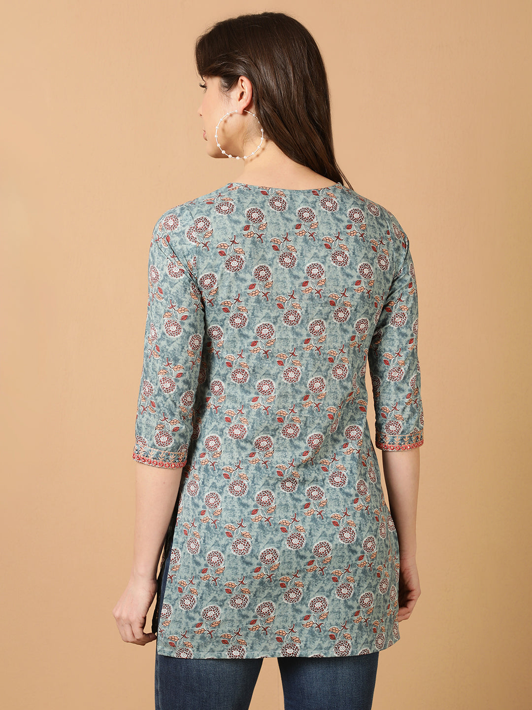 Antaran Blue Pure Cotton Embroidered Tunic - Distacart