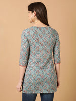 Thumbnail for Antaran Blue Pure Cotton Embroidered Tunic - Distacart