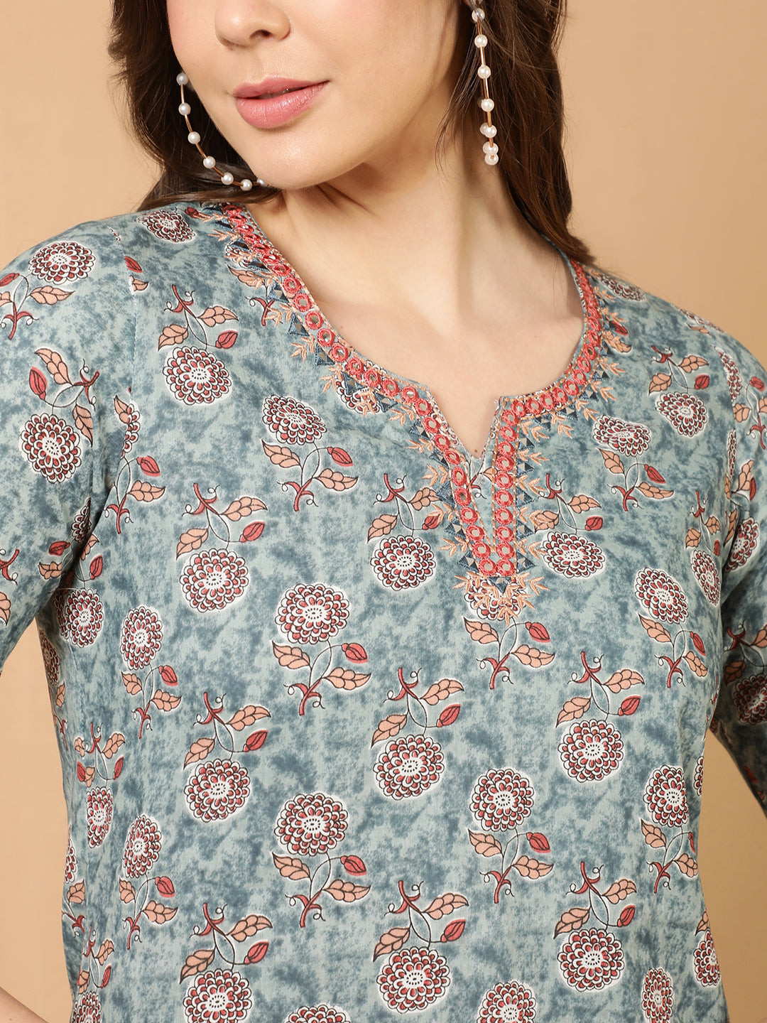 Antaran Blue Pure Cotton Embroidered Tunic - Distacart
