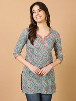Thumbnail for Antaran Blue Pure Cotton Embroidered Tunic - Distacart