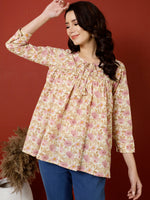 Thumbnail for Antaran Peach Pure Cotton Printed Top - Distacart