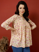 Thumbnail for Antaran Peach Pure Cotton Printed Top - Distacart