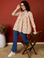 Thumbnail for Antaran Peach Pure Cotton Printed Top - Distacart