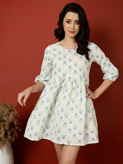 Antaran White Pure Cotton Printed Tunic - Distacart